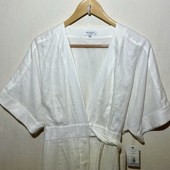 Equipment Femme White Linen Nauman Dress Size 10 NWT - mordernwear.com